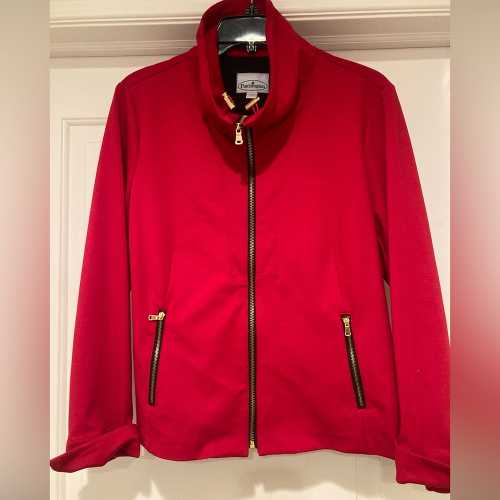 Patchington Woman’s Jacket Size S Red Zip Nautical Coastal Gold Hardware Pockets